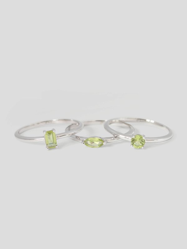 Strange x Curious - Virtue 3-Piece Ring Set - Peridot in Silver