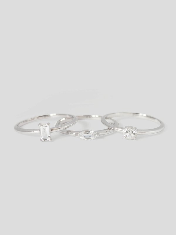 Strange x Curious - Virtue 3-Piece Ring Set - White Topaz in Silver