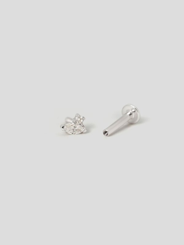 Petal Threaded Labret Earring - Diamonds in 14k White Gold (Single)
