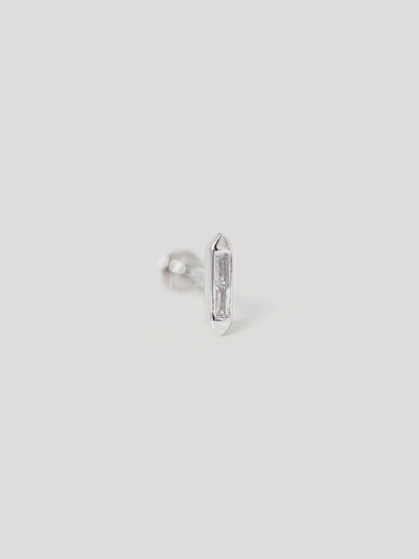 Shield Threaded Labret Earring - White Sapphire in 14k White Gold (Single)