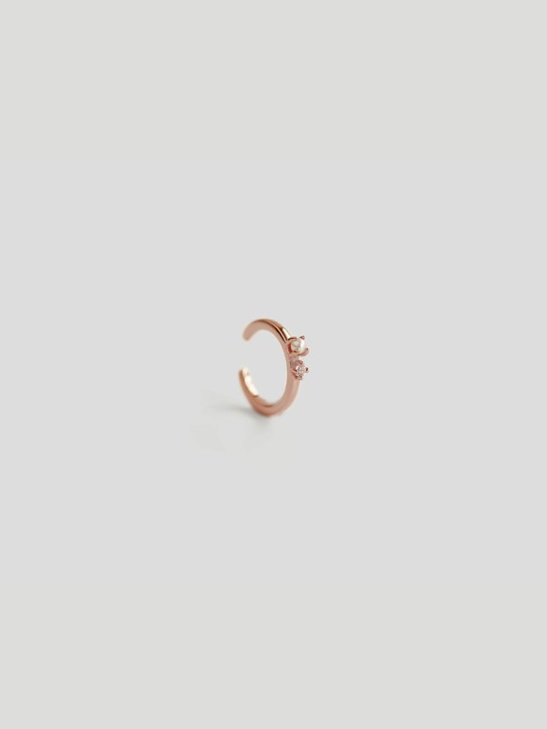 Tarquinn Ear Cuff- White Topaz & Freshwater Pearl in Rose Gold (Single) 