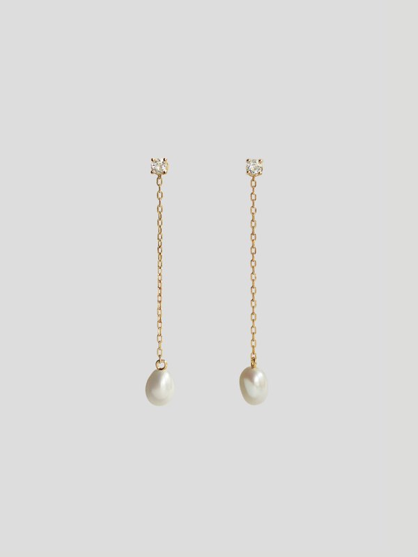 Tarquinn Earrings - White Topaz & Freshwater Pearl in Champagne Gold