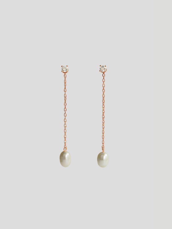 Tarquinn Earrings - White Topaz & Freshwater Pearl in Rose Gold