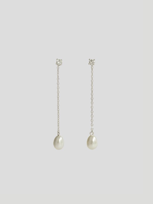 Tarquinn Earrings - White Topaz & Freshwater Pearl in Silver