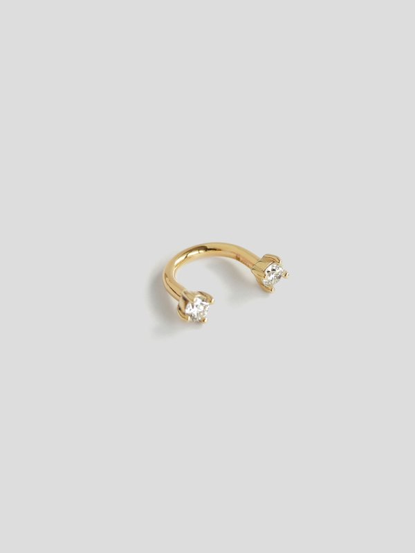 Duplet U-Shaped Barbell Earring - Diamonds in 14k Gold (Single) 