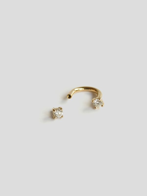 Duplet U-Shaped Barbell Earring - Diamonds in 14k Gold (Single) 