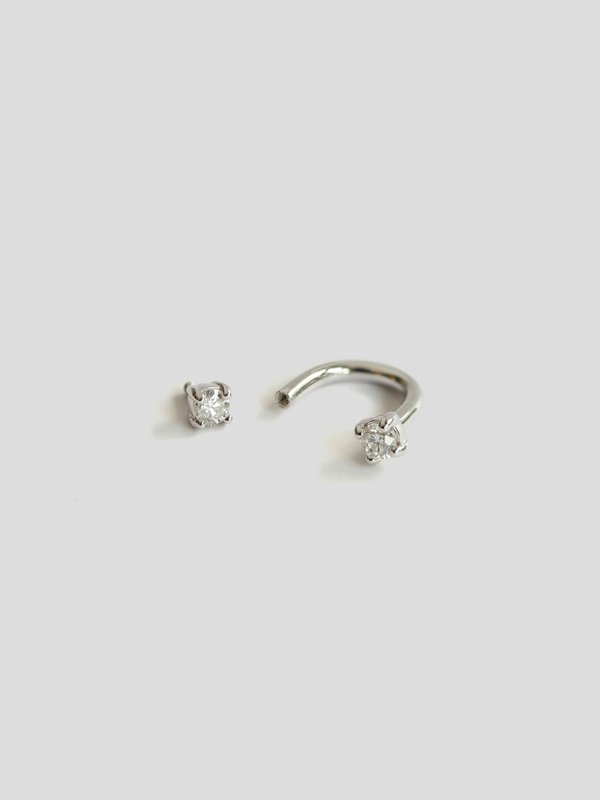 Duplet U-Shaped Barbell Earring - Diamonds in 14k White Gold (Single) 