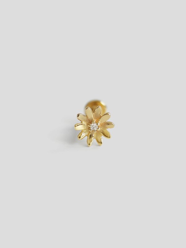Sunflower Threaded Labret Earring - Diamonds in 14k Gold (Single) 