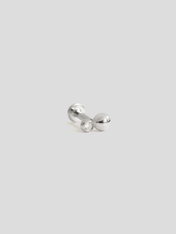Tandem Threaded Labret Earring - Diamonds in 14k White Gold (Single) 