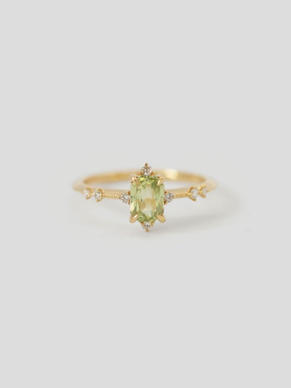 One-of-a-kind Snowflake Ring - Green Sapphire in 18K Gold 