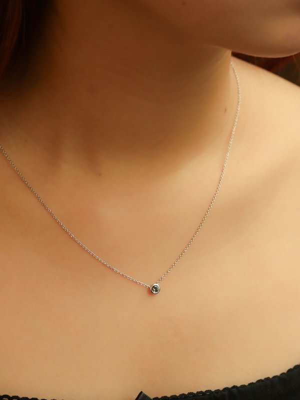 One-of-a-kind Bezelled Necklace - Round-Cut Light Teal Sapphire in 18K Solid White Gold 01