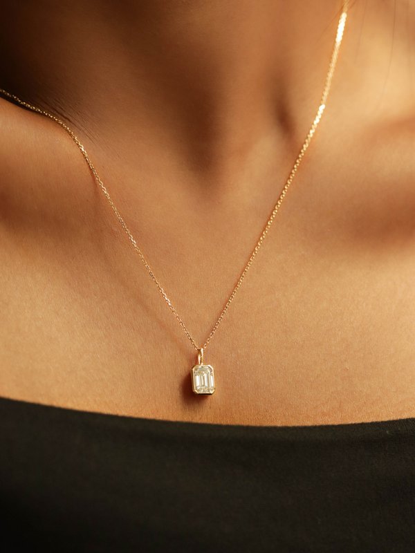 Edge Necklace - Emerald Cut Moissanite in 14k Solid Gold