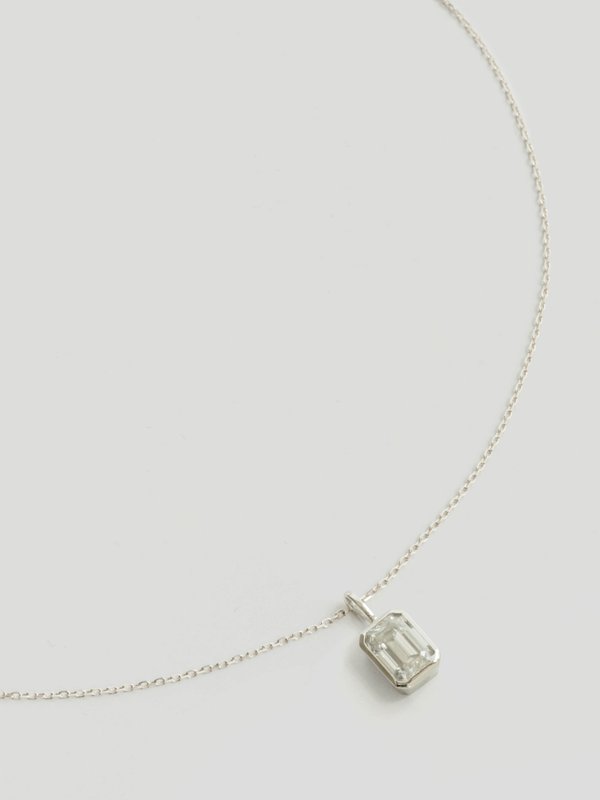 Edge Necklace - Emerald Cut Moissanite in 14k Solid White Gold