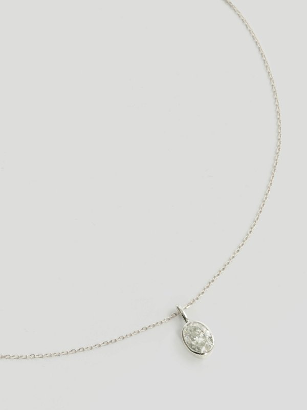 Edge Necklace - Oval Cut Moissanite in 14k Solid White Gold 