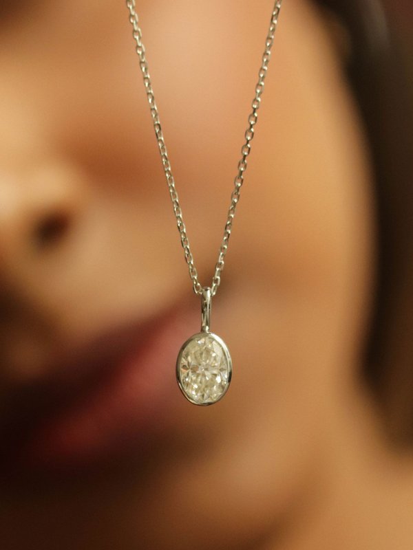 Edge Necklace - Oval Cut Moissanite in 14k Solid White Gold