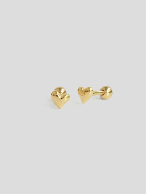 Puffy Heart Ear Studs in Champagne Gold