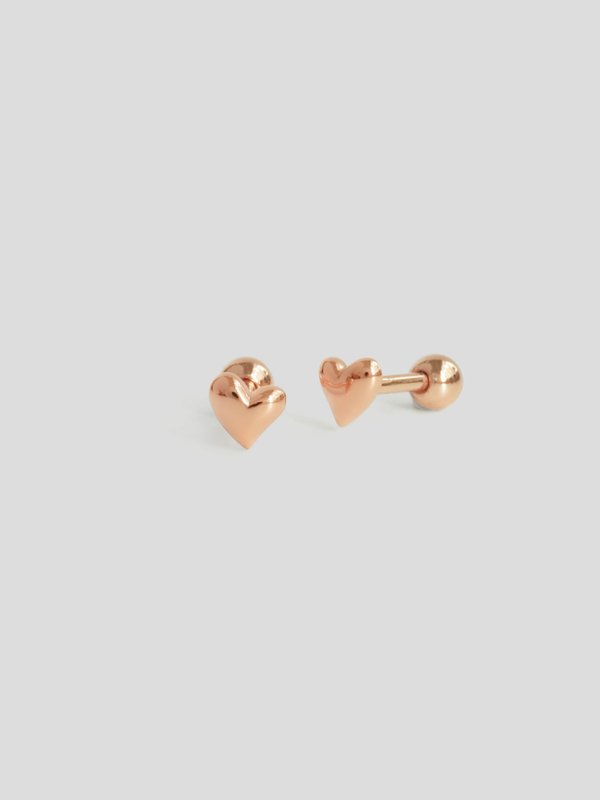 Puffy Heart Ear Studs in Rose Gold