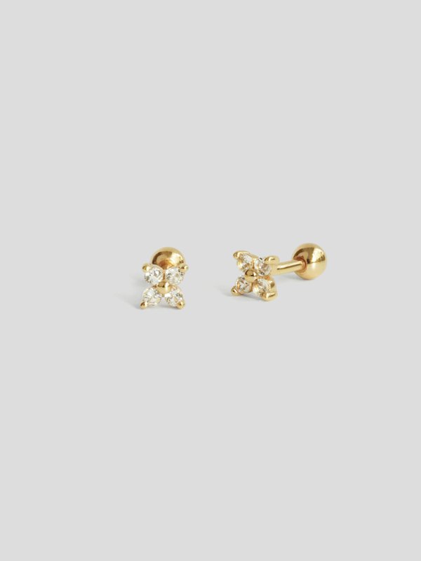 Floret Ear Studs - White Topaz in Champagne Gold 