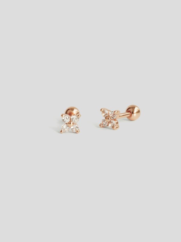 Floret Ear Studs - White Topaz in Rose Gold 