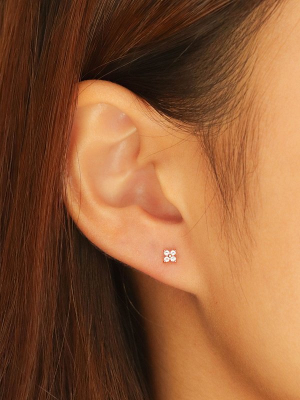 Floret Ear Studs - White Topaz in Rose Gold 