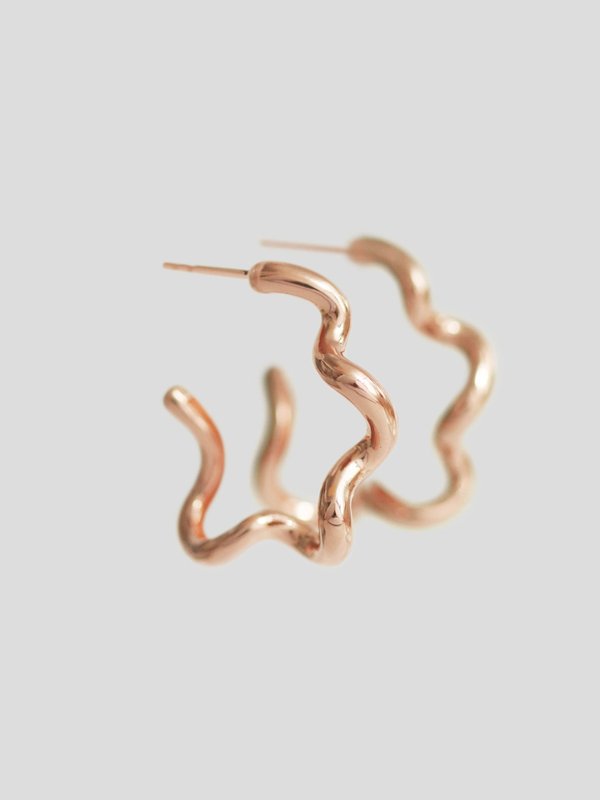 Squiggle Ear Hoops in Rose Gold