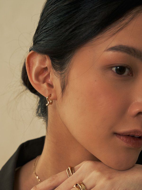 Squiggle Mini Ear Hoops in Champagne Gold