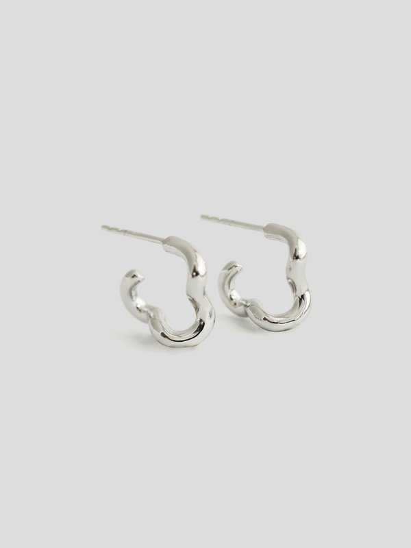 Squiggle Mini Ear Hoops in Silver