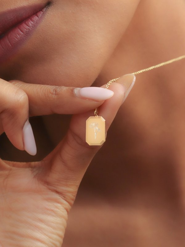 Armory Pendant (Medium) in Champagne Gold - Birth Flower