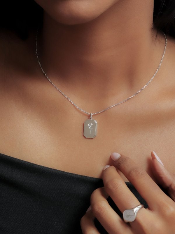 Armory Pendant (Medium) in Silver - Birth Flower
