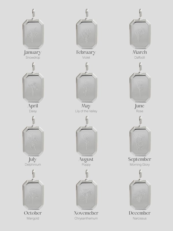 Armory Pendant (Medium) in Silver - Birth Flower