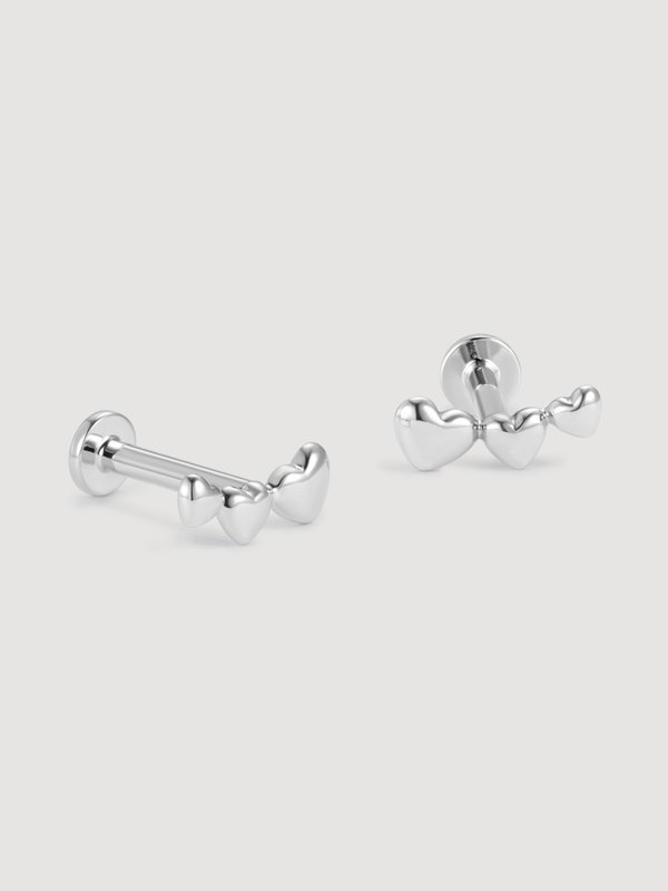 Tres Amour Threaded Labret Earring in 14k White Gold