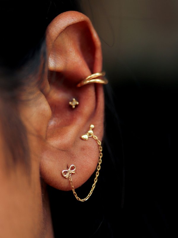Twill Threaded Labret Earring in 14k Gold (Single)