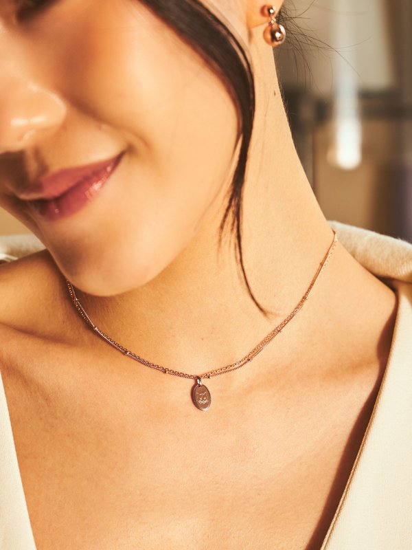 Lexi Necklace in Rose Gold - Cat Illustration