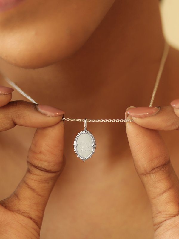 Petrova Pendant in Silver - Cat Illustration