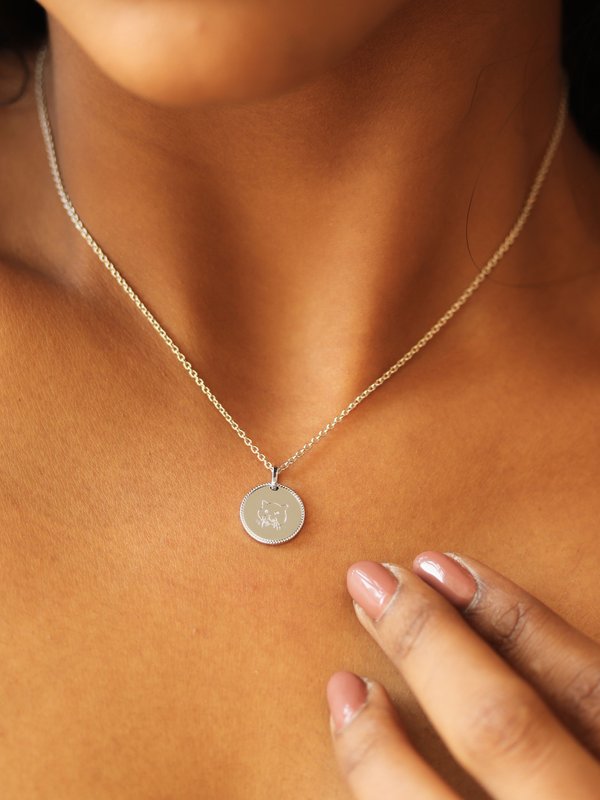 Sybil Pendant in Silver - Cat Illustration