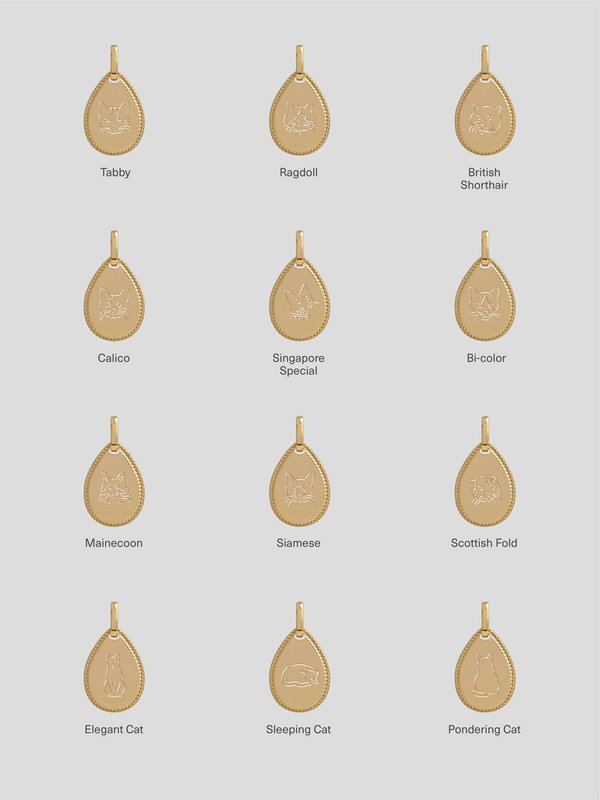 Lily Pendant in Champagne Gold - Cat Illustration