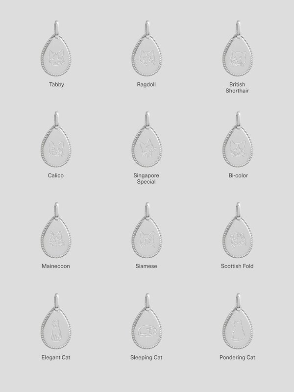 Lily Pendant in Silver - Cat Illustration