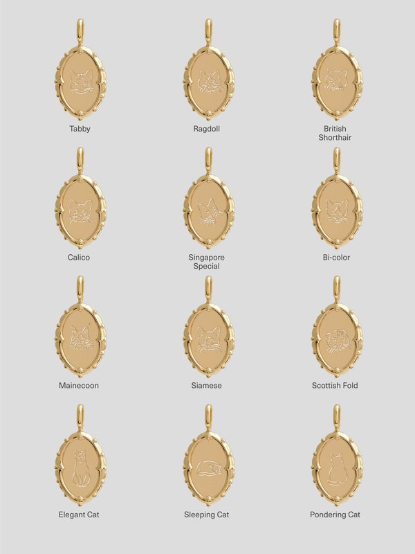Petrova Pendant in Champagne Gold - Cat Illustration