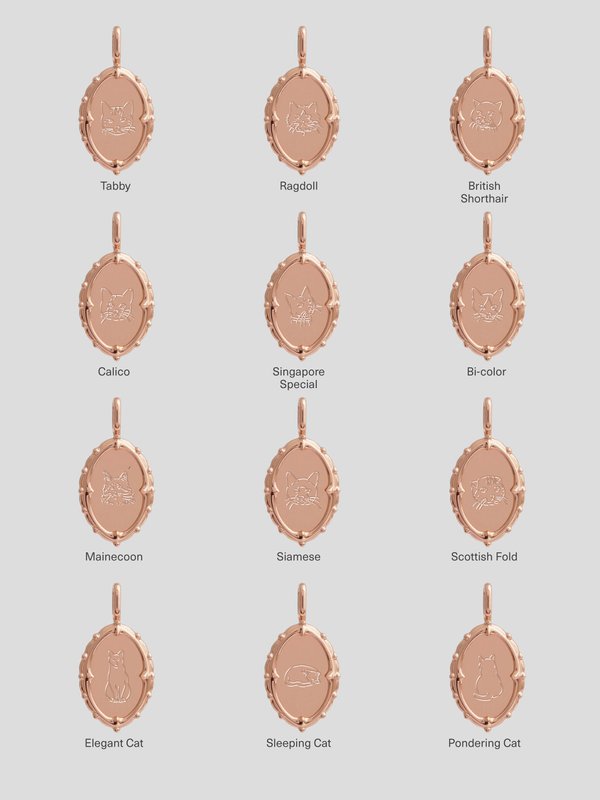 Petrova Pendant in Rose Gold - Cat Illustration