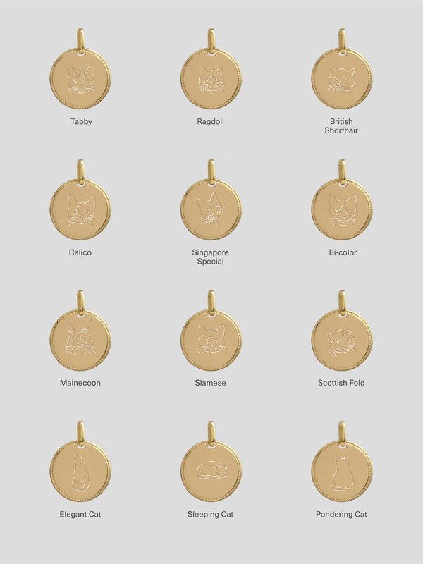 Sybil Pendant in Champagne Gold - Cat Illustration