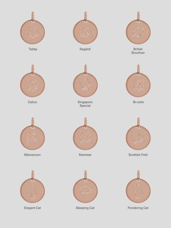 Sybil Pendant in Rose Gold - Cat Illustration
