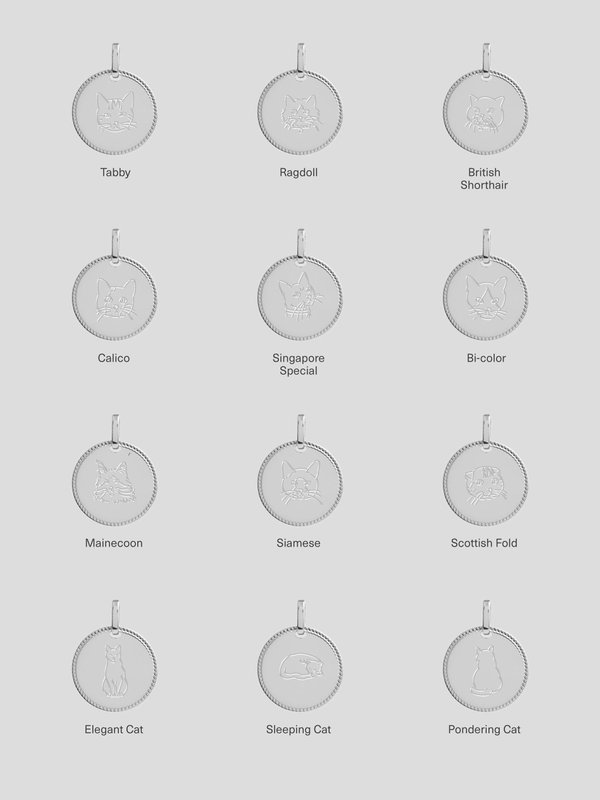 Sybil Necklace in Silver - Cat Illustration