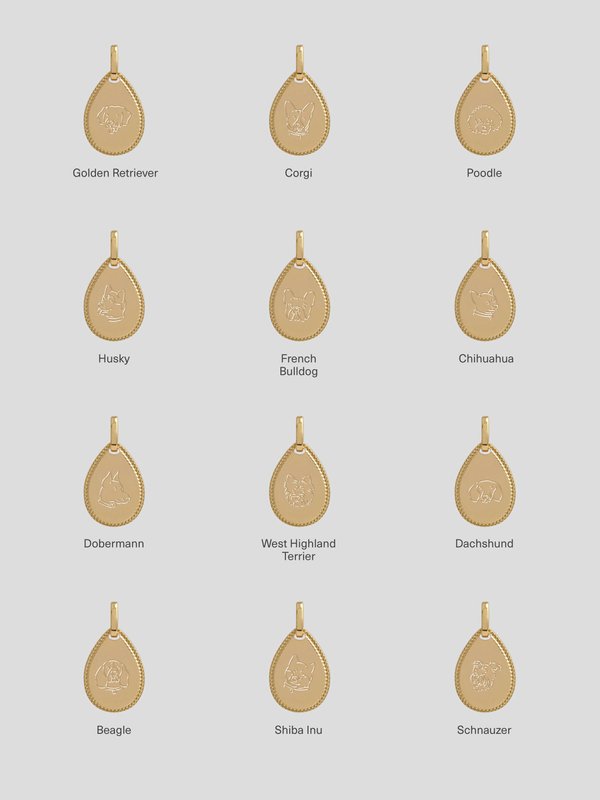 Lily Necklace in Champagne Gold - Dog Illustration