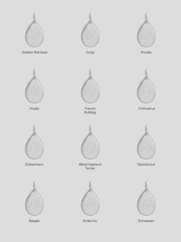 Lily Pendant in Silver - Dog Illustration