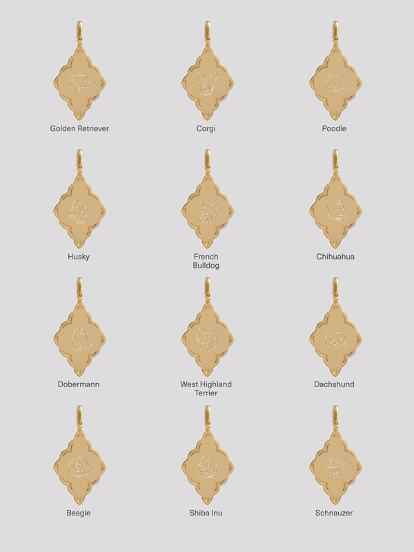 Mystic Pendant in Champagne Gold - Dog Illustration