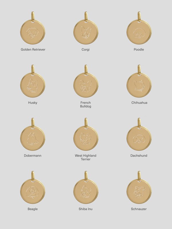 Sybil Pendant in Champagne Gold - Dog Illustration