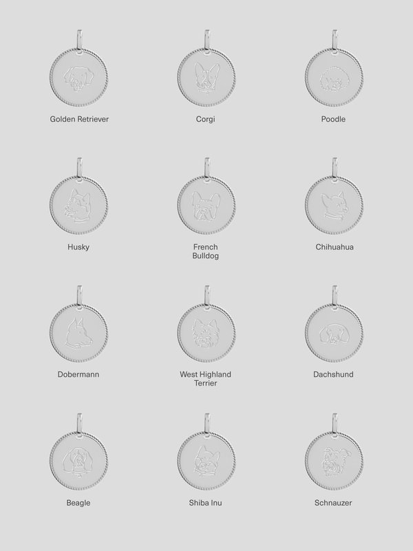 Sybil Necklace in Silver - Dog Illustration