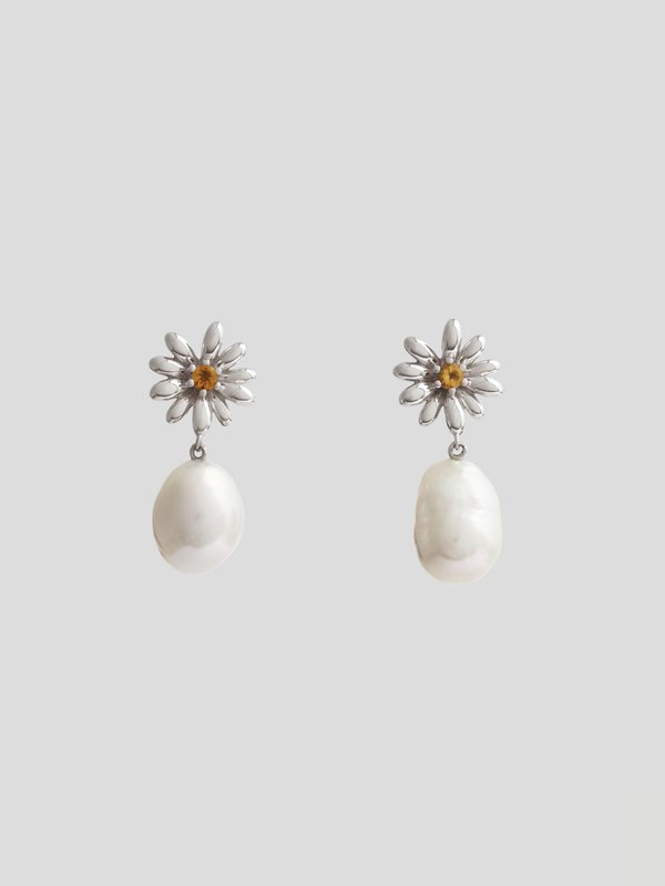 Strange x Curious - Passion Earrings - Baroque Pearl & Citrine in Silver