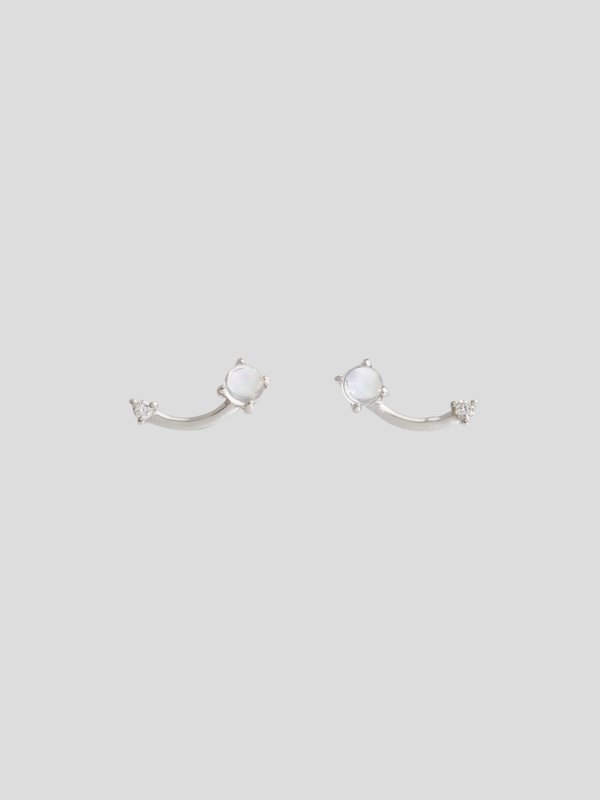 Starfield Earrings - Diamond & Moonstone in 14k White Gold
