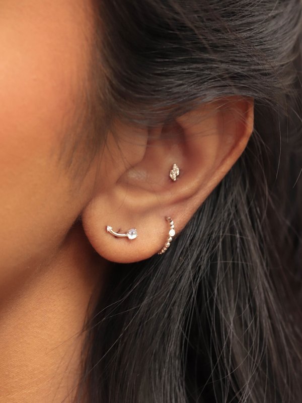 Starfield Ear Studs - Diamond & Moonstone in 14k White Gold